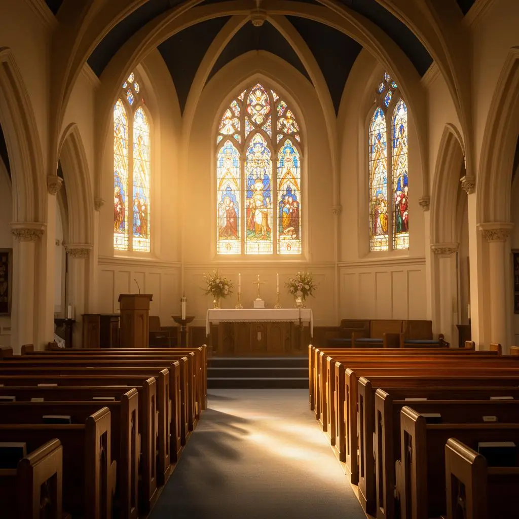 Sunlit church sanctuary — the kind of ministry stewardship Visions Alliance partners with as fractional CFO.